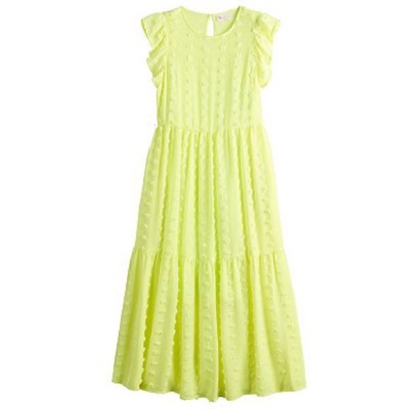SO® Pom Pom textured Flutter Sleeve Tiered Midi Dress - Picture 15 of 15